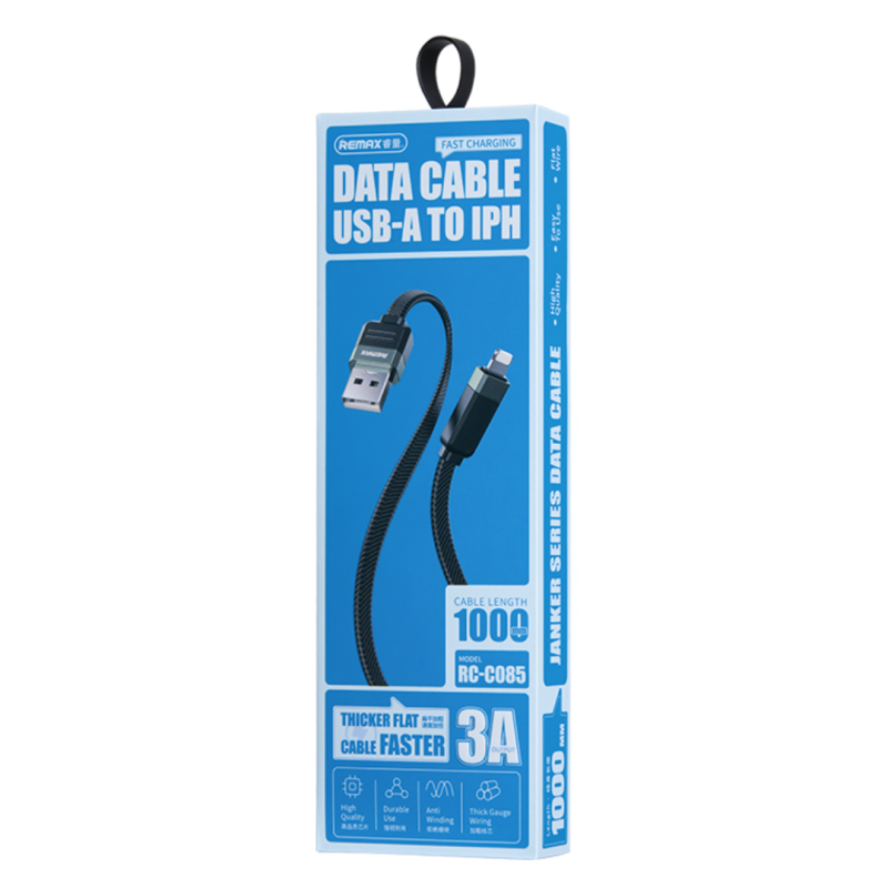 Câble USB / Lightning Tressé de Charge Rapide 3A REMAX Série Janker RC-C085 - 1M - Noir — REMAX · Smarty Paris 18e